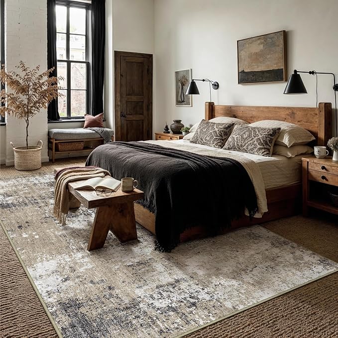 6x9 Abstract Area Rug Brown Washable Modern Neutral Living Room Carpet Non Slip - Image 4