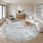8x8 Grey Round Rug 8ft Living Room Circle Rug Vintage Round Area Rug Non Slip by Soalmost