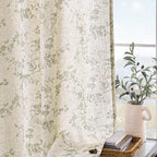 Lazzzy Green Floral Linen Curtains 90 Inch Farmhouse Back Tab Drapes - Image 8