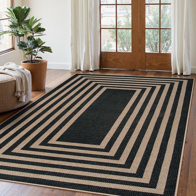 Lahome Enfys Modern Geometric Easy Jute Outdoor Rug, 5x7 Patio Living Room Rug by Lahome
