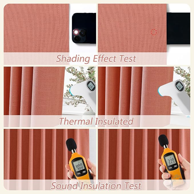 Guken Coral 100% Blackout Linen Curtains 108 Inch Length 2 Panels Set - Image 5