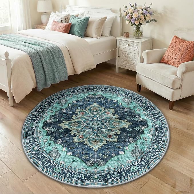 Area Rugs 4ft Washable Non-Slip, Floral Vintage Distress Print Pattern - Image 3