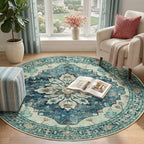 Area Rugs 4ft Washable Non-Slip, Floral Vintage Distress Print Pattern - Image 2