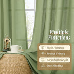 LAMIT Sage Green Linen Curtains 63 inch Length - Image 9