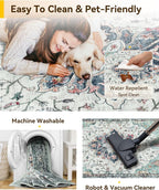 RELEANY Area Rugs Square 10ft Washable Non-Slip, Floral Vintage Distress Print - Image 3