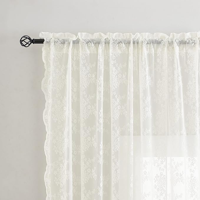 YJ YANJUN Vintage Lace Curtains 63 Inches Length- Elegant Victorian Floral - Image 2
