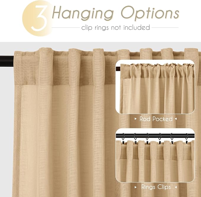 Tan Linen Curtains 108 inches Long - Image 2