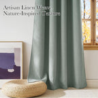 NICETOWN Sage Green Faux Linen Room Darkening Rod Pocket Curtains 63 inch Length - Image 3