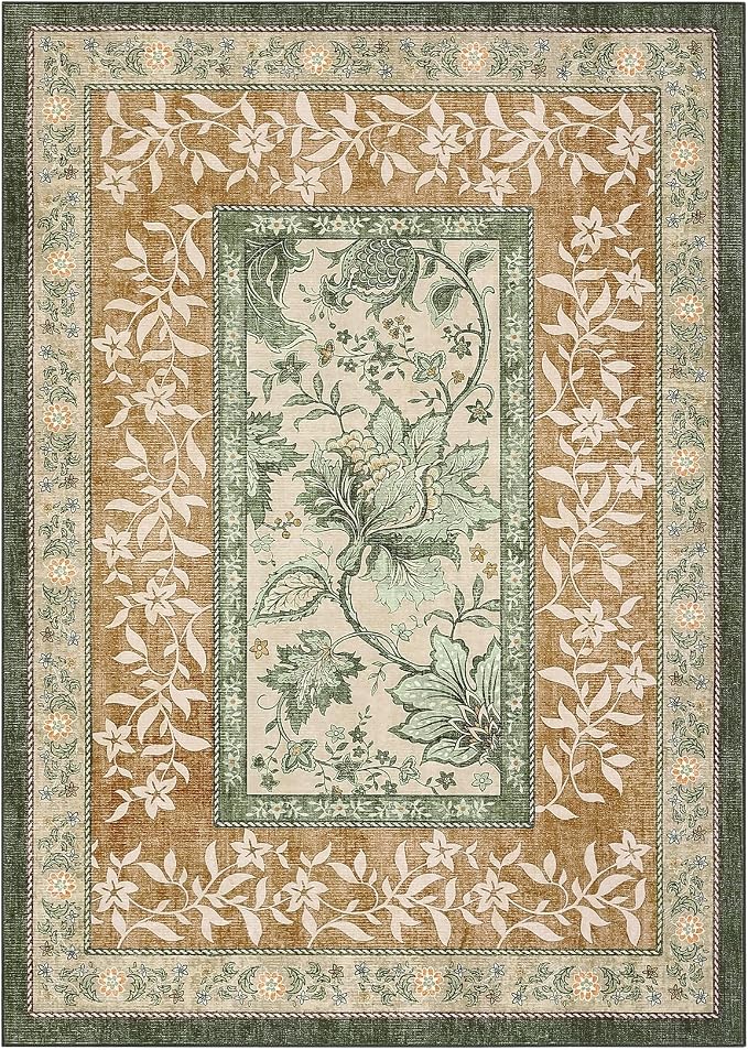 GarveeHome Terracotta Olive Sage Green Washable 6x9 Area Rugs, Botanical Grove - Image 9