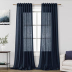 Nanspring Navy Blue Linen Curtains by Nanspring