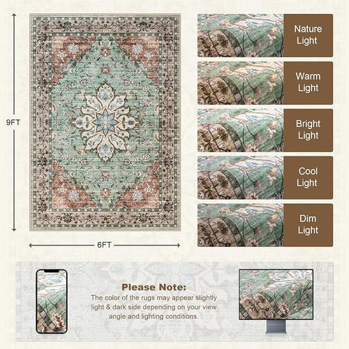 6x9 Area Rugs Living Room Rug: Washable Vintage Distressed Floral Rug No Slip - Image 2