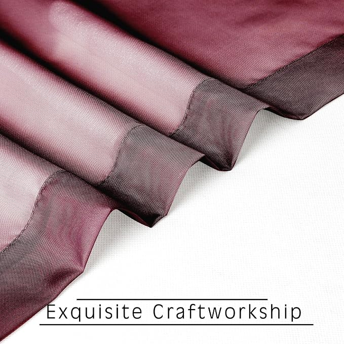 OVZME Burgundy Sheer Curtains 63 inch Length 2 Panels Set - Image 7