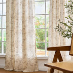 Lazzzy Taupe Floral Linen Curtains 96 Inch Farmhouse Back Tab Drapes - Image 8