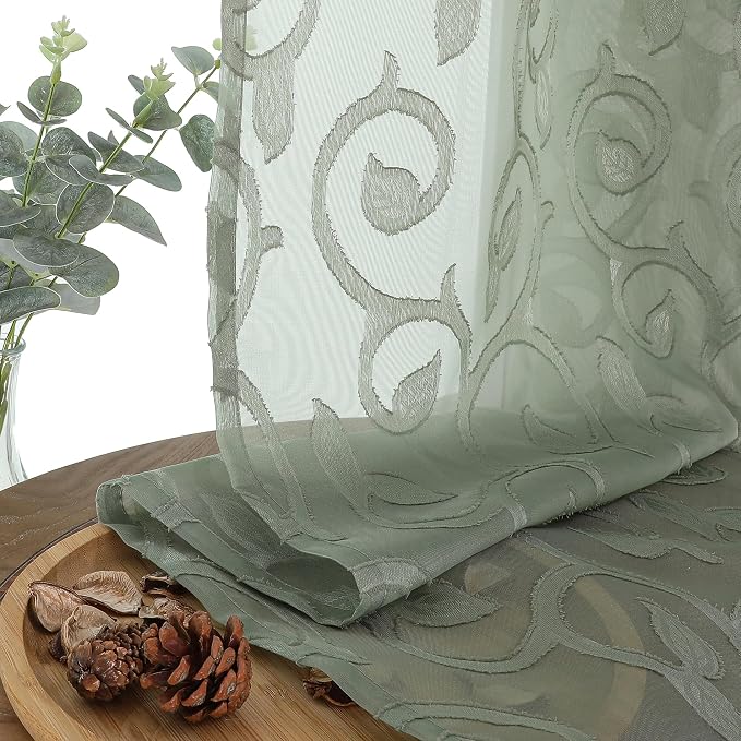 OWENIE Furman Sage Green Sheer Curtains 96 inches Extra Long - Image 6