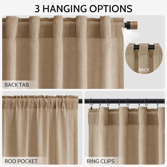 Sand Beige Linen Curtains for Living Room 100 Inches Long Simple Modern Light - Image 2