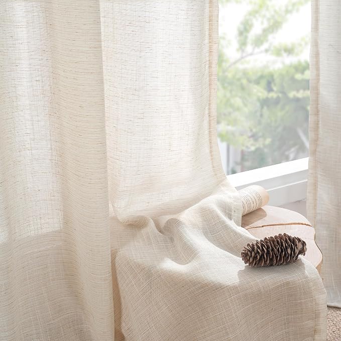 BGment Oatmeal Linen Curtains for Living Room 84 Inch Length, Semi Sheer - Image 7