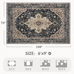 Area Rugs 6x9 Vintage Rug: Washable Living Room Rug Retro Medallion Distressed - Image 2