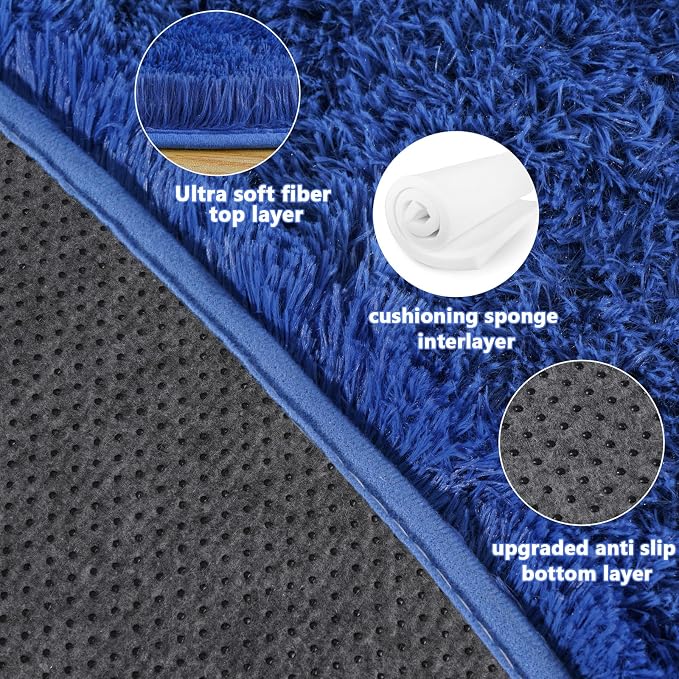 3'x3' Blue Round Rug for Bedroom, Ultra Soft Fluffy Circle Rug for Kids Girls - Image 5