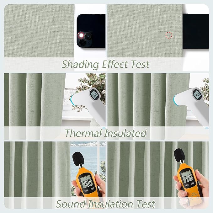 Guken Mist Sage 100% Blackout Linen Curtains 90 Inch Length 2 Panels Set - Image 5