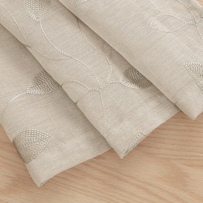 HOMEIDEAS Taupe Sheer Kitchen Curtains 30 X 36 Inch Length 2 Panels Beige - Image 3