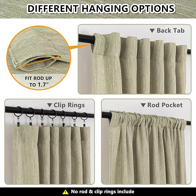 MYSKY HOME Patio Sage Curtains for Sliding Door, Living Room Curtains & Drapes - Image 3