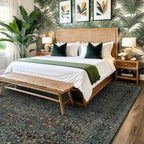 Washable Vintage 5x8 Living Room Rug, Dark Green Floral Area Rug - Image 3