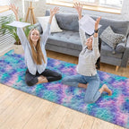 Super Soft Fluffy Living Room Area Rug 2x10 ft Purple Rainbow Tie-Dyed Shaggy - Image 2