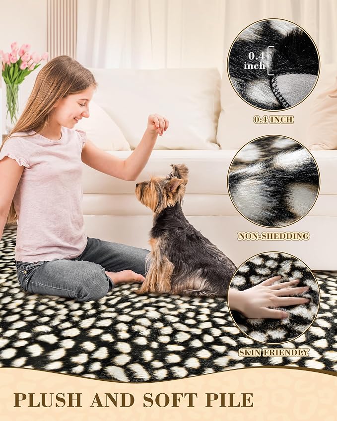 Leopard Print Rug for Living Room, Cheetah Rug 6.2x8.2 Faux Animal Print Skin - Image 3