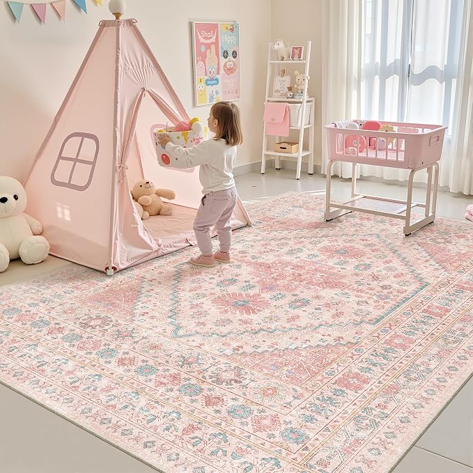 zesthome 6x9 Washable Rugs for Baby Girl, Super Soft Pink Rugs for Nursery Room by Zesthome