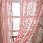 WAZZIO Boho Lace Curtains 84 Inches 2 Panel, Light Filtering Privacy Tassel & - Image 4