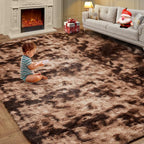 Fluffy Shag Area Rugs for Bedroom, 5x7 Ft Tie-Dyed Coffee Upgrade Anti-Skid by KNZE