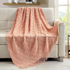 BOURINA Orange Throw Blanket 50 x70 Inches Jacquard Argyle Throw Textured Solid - Image 4