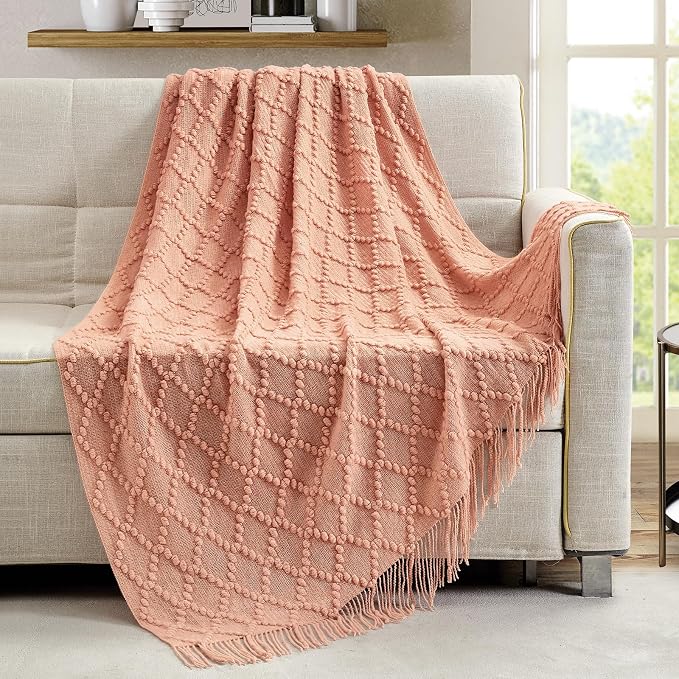 BOURINA Orange Throw Blanket 50 x70 Inches Jacquard Argyle Throw Textured Solid - Image 4