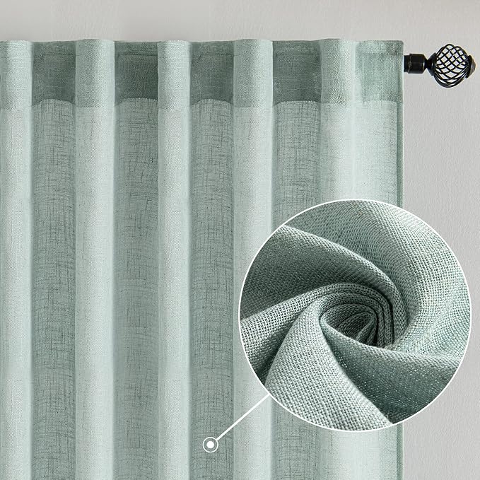 MIULEE Sea Green Linen Curtains 84 Inch Length - Image 2