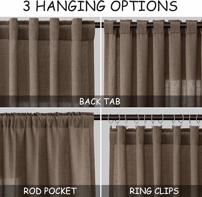 Extra Long Light Brown Curtains 2 Panels 102 Inches Long - Image 3
