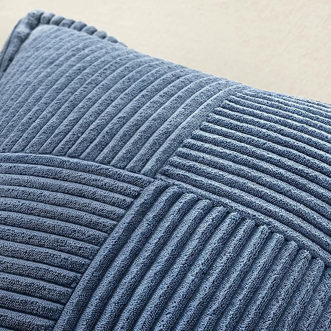 MIULEE Blue Corduroy Decorative Euro Sham Pillow Covers 24x24 Inch - Image 5