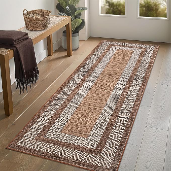 GarveeHome 2.5x8 Modern Bordered Runner Rug Soft Non Slip Washable Floor Carpet by GarveeHome