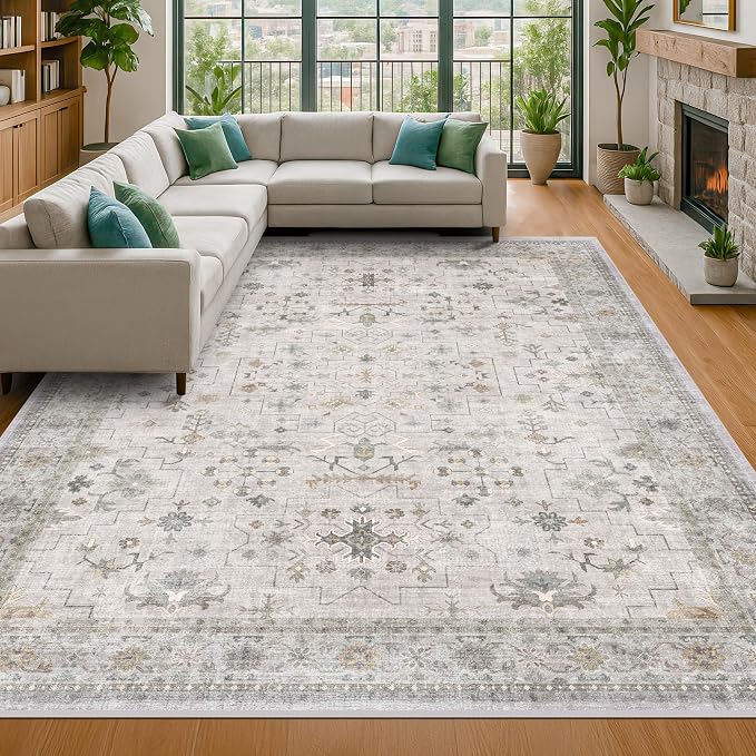 Hazo Haus Boho Light Grey Living Room Rug 7x10 by HazoHaus