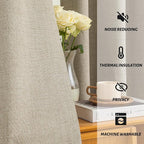 Yakamok Natural Linen Curtains 100% Blackout 90 Inches Long, Room Darkening - Image 5