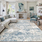 Blue 5x7 Area Rug Washable Modern Abstract Living Room Carpet Non Slip Neutral - Image 4