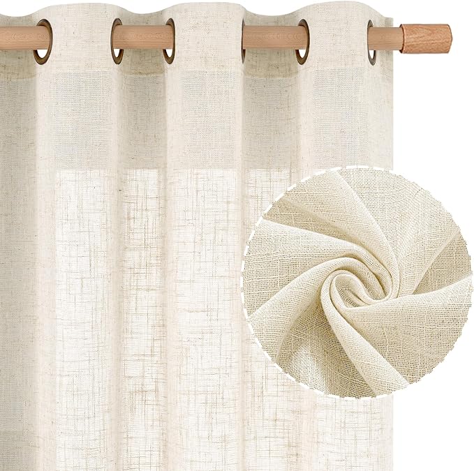 LAMIT 68 Inch Semi Sheer Linen Curtains - Image 2