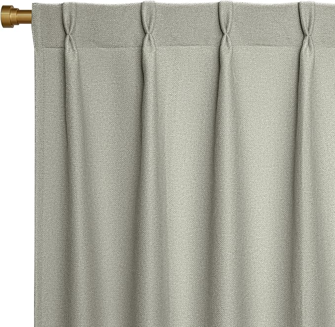 Joydeco Greyish White Pinch Pleated Thick Linen Curtains 96 Inch Long 2 Panel by JOYDECO