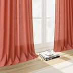 Coral Linen Curtains 102 Inches Long 2 Panel Set Back Tab Rod Pocket Semi Sheer - Image 6