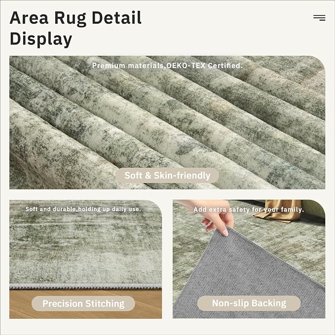 Abstract Rug 8x10 Large Living Room Neutral Modern Washable Area Rugs - Image 6
