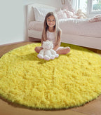 ONASAR Yellow Round Rugs 5ft for Bedroom Living Room, Fluffy Circle Area Rug - Image 8