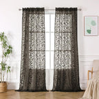 OWENIE Furman Chocolate Sheer Curtains 96 inches Long - Image 2