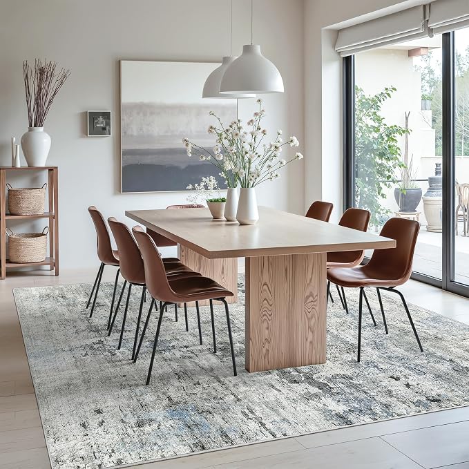 Abstract Rug 8x10 Large Living Room Rugs Neutral Modern Washable Area Rugs - Image 3