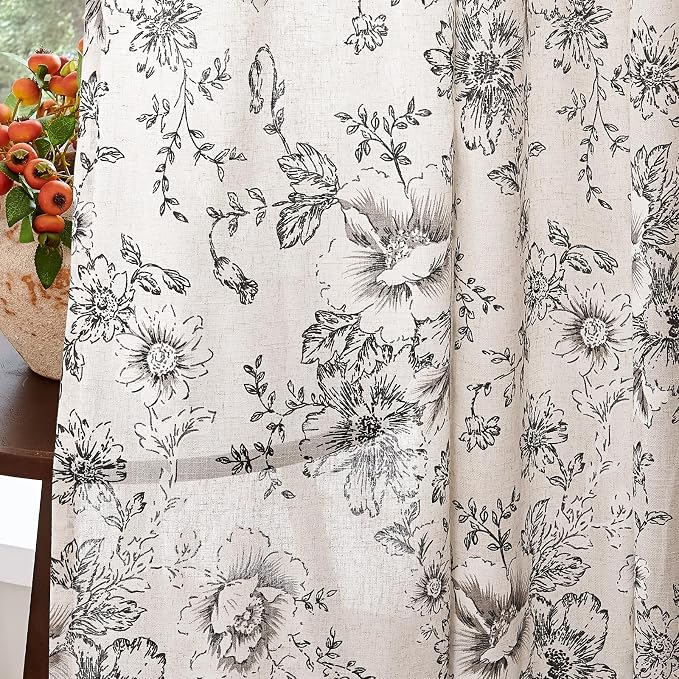 jinchan Linen Floral Curtains Extra Wide - Image 2