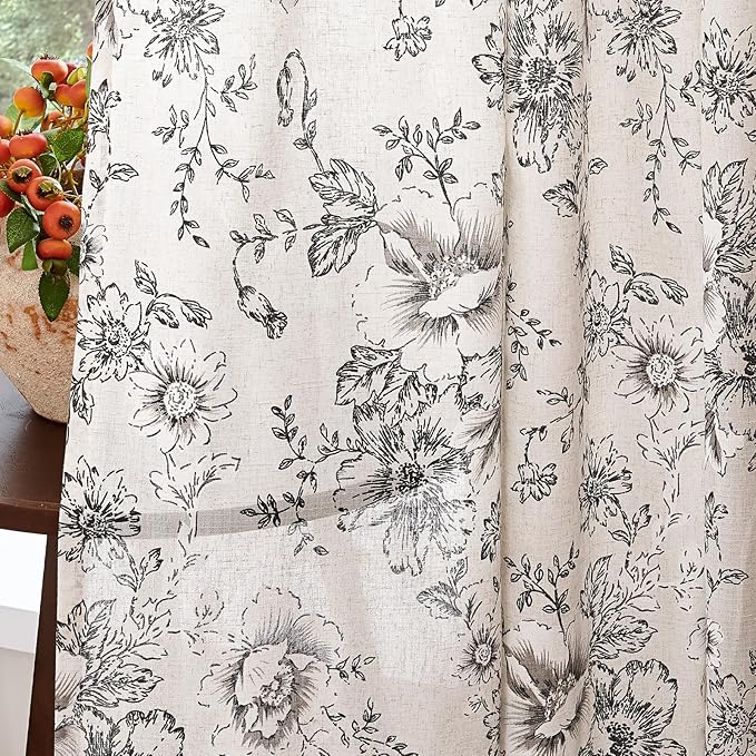 jinchan Linen Blend Curtain Floral Curtains - Image 3