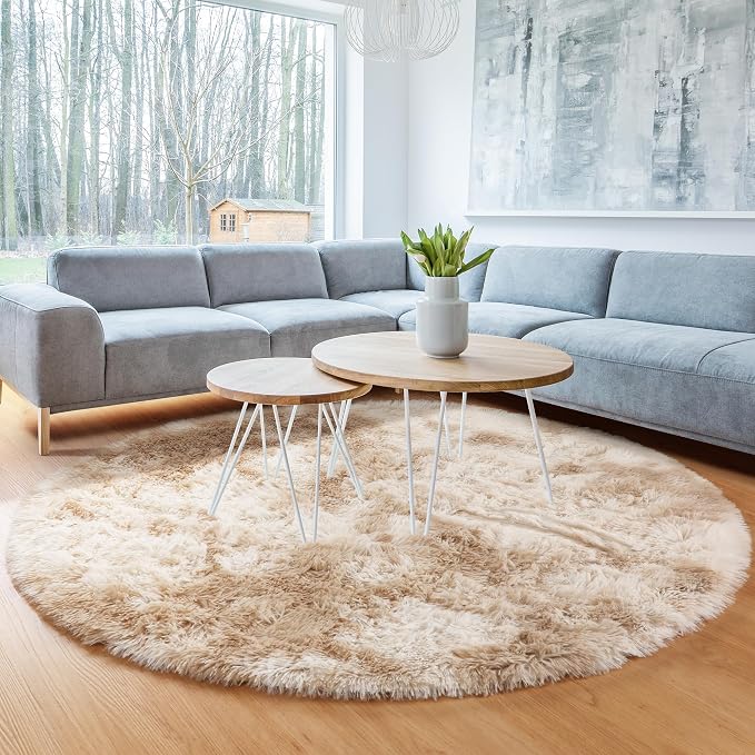 ONASAR Tie-Dye Beige Round Area Rugs 5ft, Soft Bedroom Circle Rug Floor Mats - Image 9